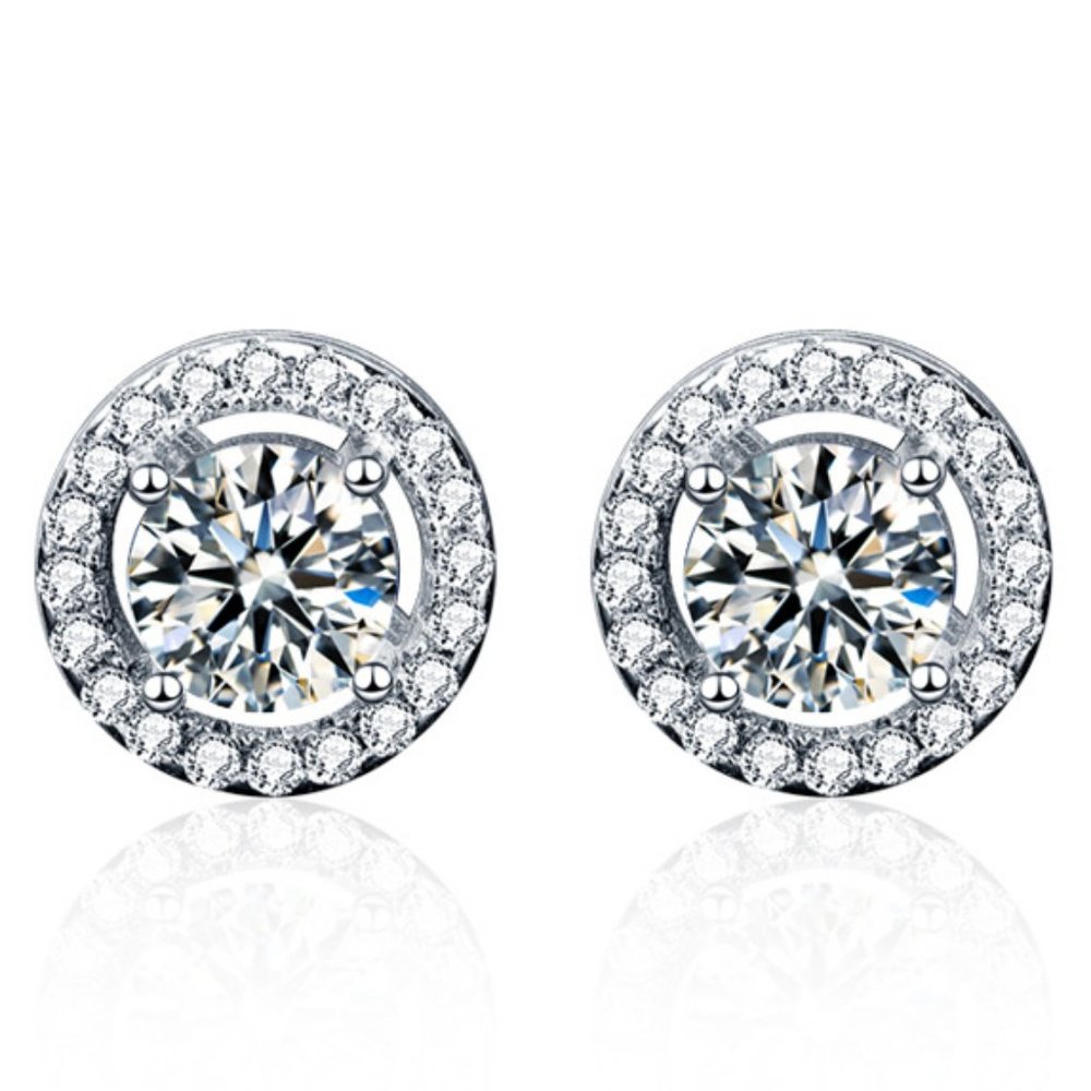 Certified 1ct. t.w. Moissanite Diamond Round Halo Stud Earrings NEW - Picture 3 of 9